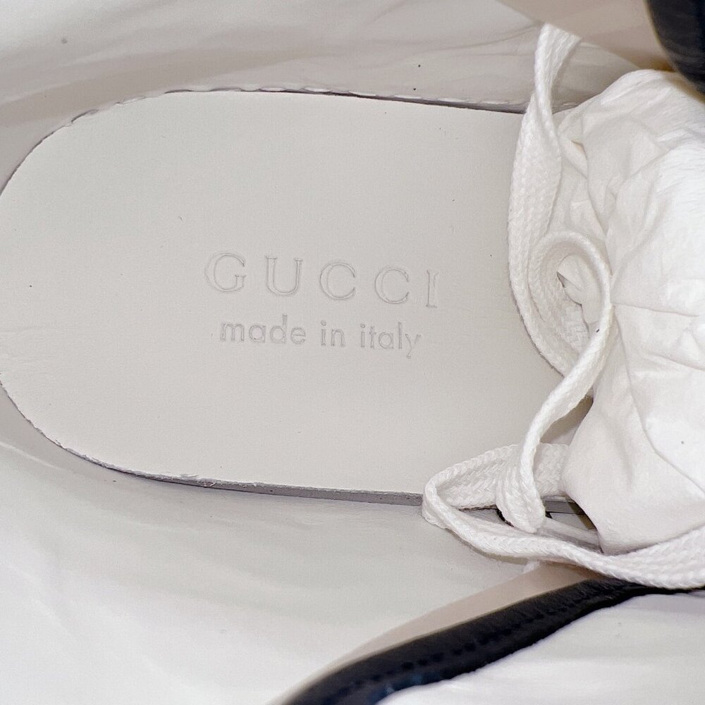 GUCCI Luxus Shoes High Top Sneaker logo Blue Leather Mens UK 8 US 8.5 *Authentic - Picture 7 of 13